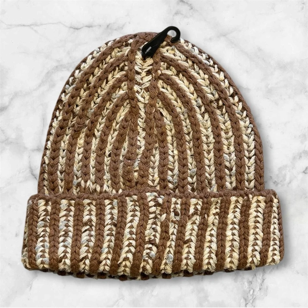 Brown and Cream Knit Beanie NWT Cold Weather Attire Hat